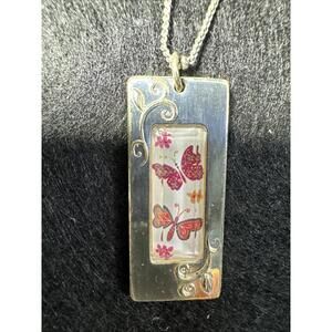 Brighton Butterflies Silver Tone Reversible Pendant 18” Necklace.